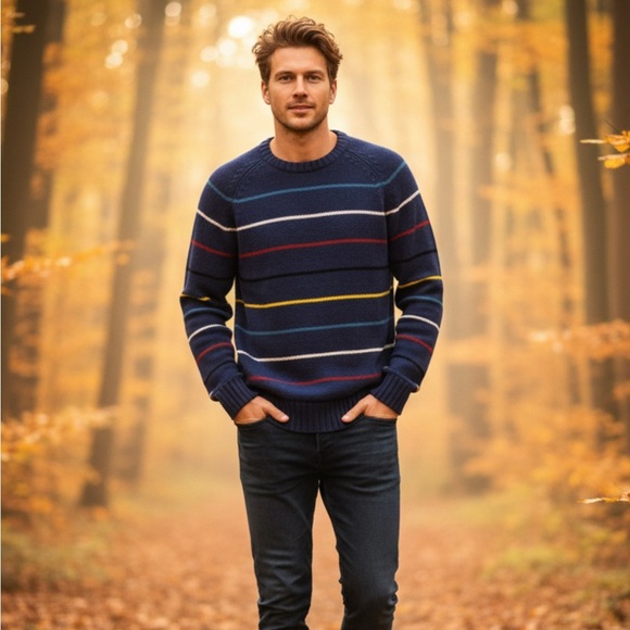 Todd Snyder 100% Wool Blue w Multicolored Horizontal Striped Men's Sweater Sz L - Picture 12 of 12